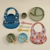 BPA Free Baby Accessories Children's Tableware Silicone Bib Food Container Feeding Baby Dishes Plates Sucker Bowl Spoon Cup 3