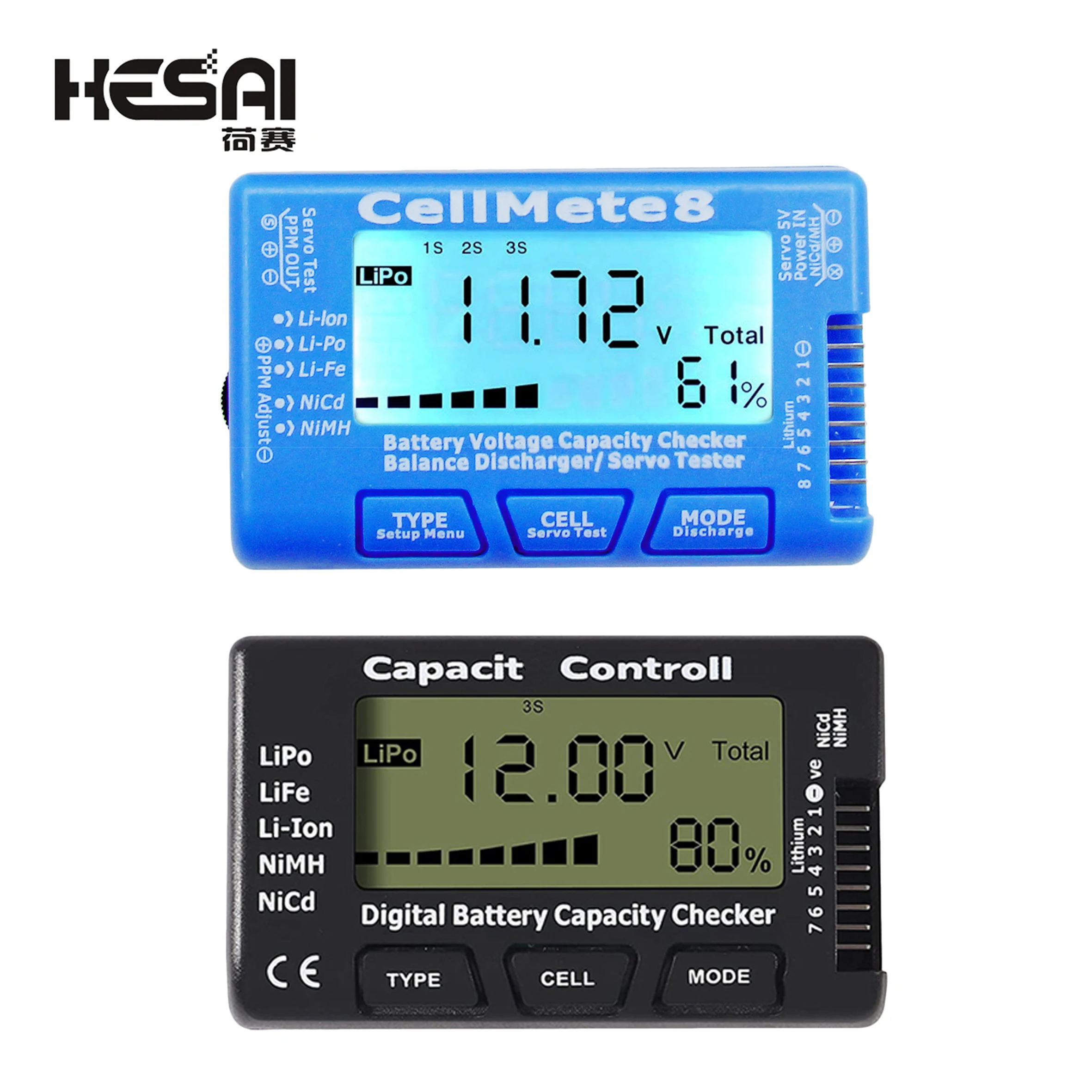 Battery Tester Lithium Battery Tester RC Cellmeter8 Cellmeter7 Digital Battery Capacity Checker LiPo LiFe Li-ion Nicd NiMH Battery Voltage Tester
