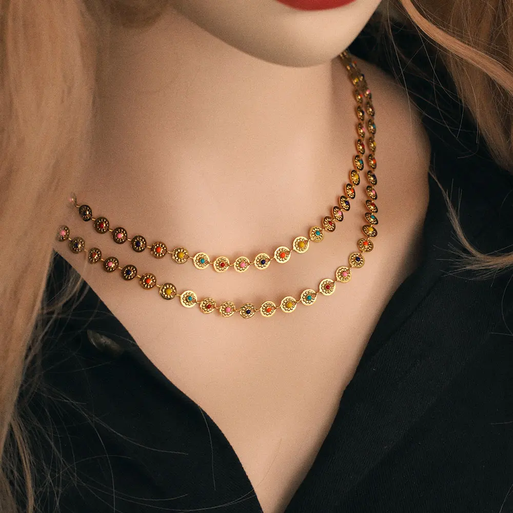 1M Width6mm Stainless Steel Chain Disc Roung Gold Plated