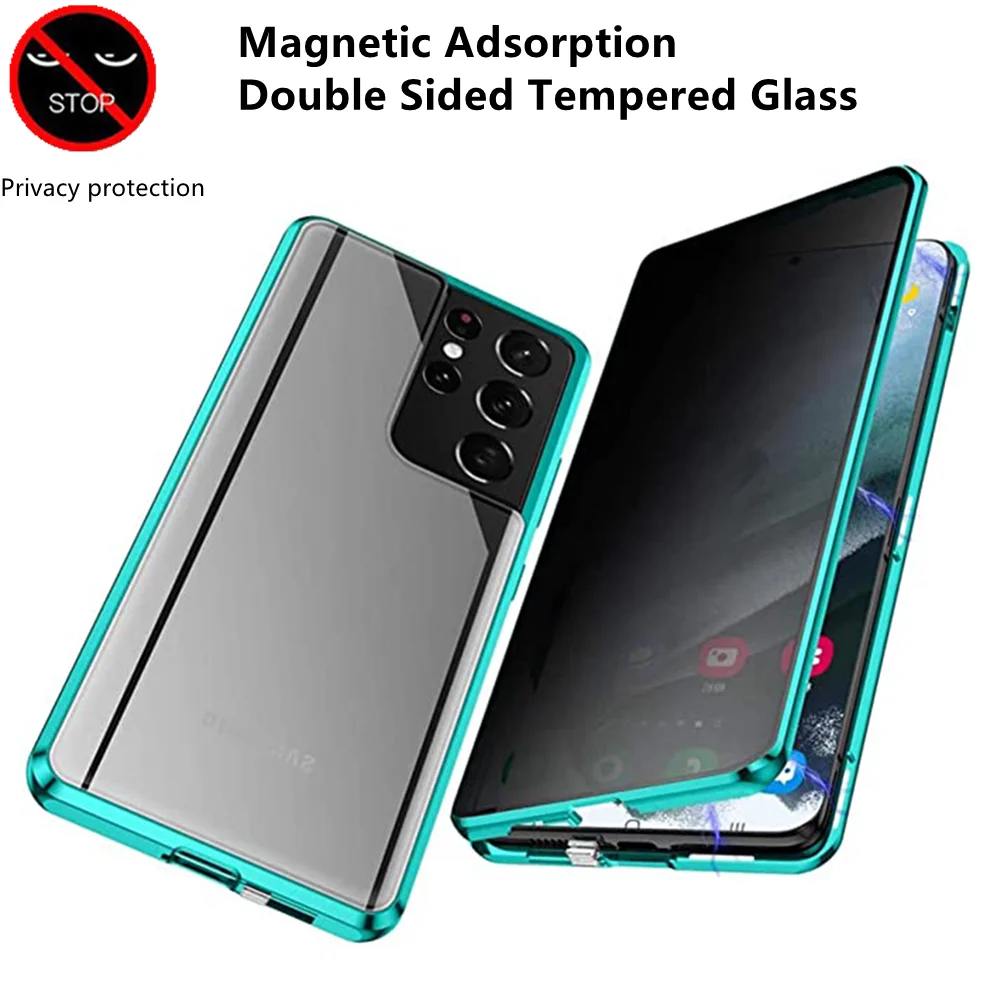 

New Privacy Antipeeping Magnetic Metal Case For Samsung S21 S20 Ultra Note 20 10 9 8 S10 S9 S8 Plus A71 A51 Glass Cover