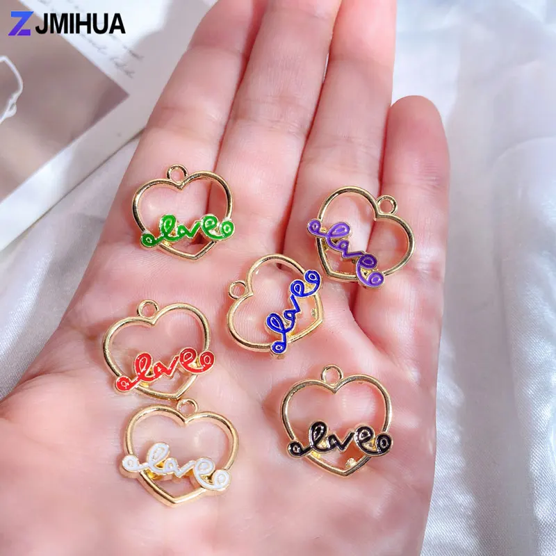 

15pcs Enamel Charms Hollow Love Heart Charms Pendants For Jewelry Making Findings DIY Handmade Earrings Necklaces Accessories