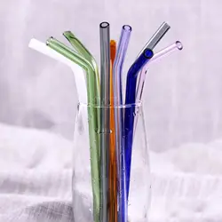 Heat and High Temperature Resistant Glass Straw Elbow Reusable Drinking Glass Straws for Smoothie Milkshakes Drinks 8mm*20cm