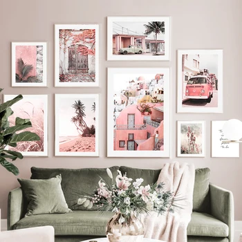 Santorini Greek Islands Wall Art Havana Street Canvas Painting Sea Wave Green Leaves Poster Print Wall Picture Living Room Decor