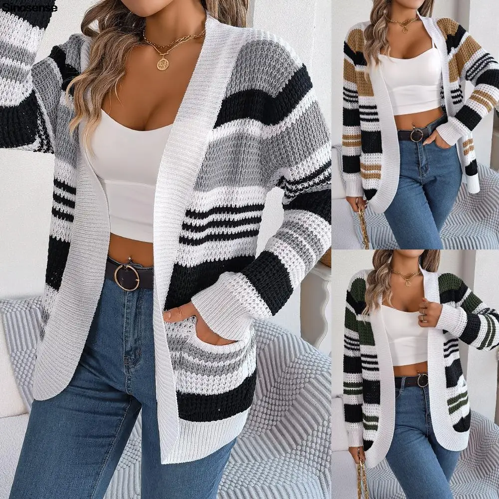 

Women Autumn Winter Striped Cardigan Sweater Long Sleeve Open Front Cardigans Oversized Knit Sweaters Casual Loose Outwear Coats