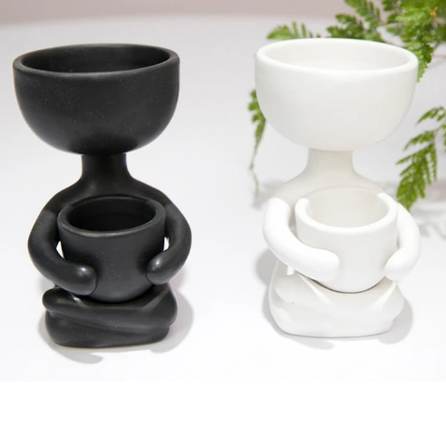 Fekete Fehér Ember Virág Edények Emberi Fej Növény Ültetvény Tartó Otthoni Kerti Dekoráció Kerámia Vicces Váza Penész Szoba Szervező - Image 4