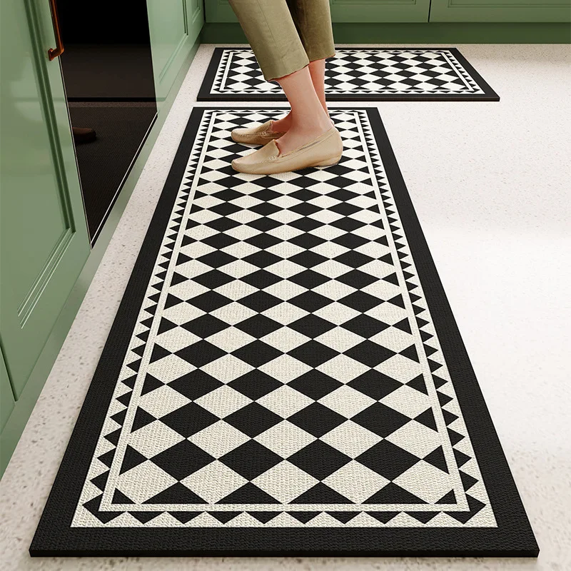 

Simple Checkerboard Household Kitchen Floor Mat Modern Anti-dirty Absorbent Oil Absorption Easy To Dry Non-slip Diatom Mud Rug