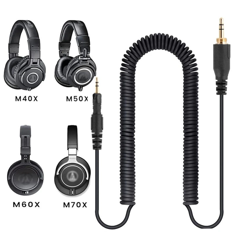 3.5mm Extended Coiled Dj Cable for ATH M50X M40X Headphone Cable Universal Earphone Wire with 6.5mm Adapter