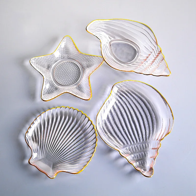 Ocean Glass Meal Plate Irregular Dessert Salad Dried Fruit Snack Decoration Sea Snail Sea Star Shell
