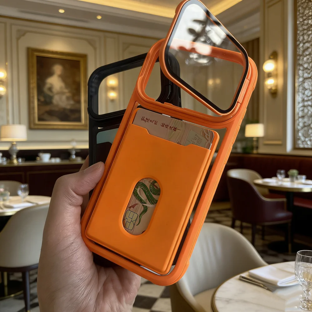 Luxury Card Holder Wallet with Photo Pocket and Lens Bracket - Matte Finish Phone Case
