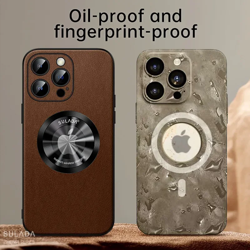 For Iphone 15 Pro Case Luxury Leather Phone Case for Iphone 13 12 14 Pro Max Plus Promax Magnetic Cow Skin Texture Phone Cover