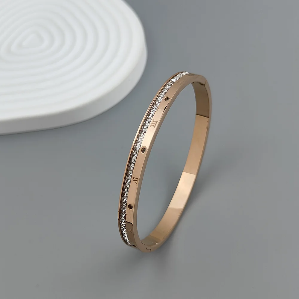 New Stainless Steel Roman Numeral Zircon Gold Plated Bracelet, Classic O Shape Women's Bracelet, Wedding Party Jewelry 5