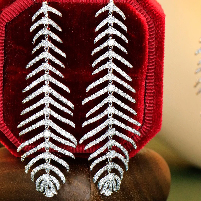 Sbde5e8afd28548a0b6f9aaa2a4fdecc0B Aazuo Luxury Jewelry 18K White Gold Real Diamonds 2.3ct High Quality Gift idears Feather Hook Earrings For Women Senior Banquet