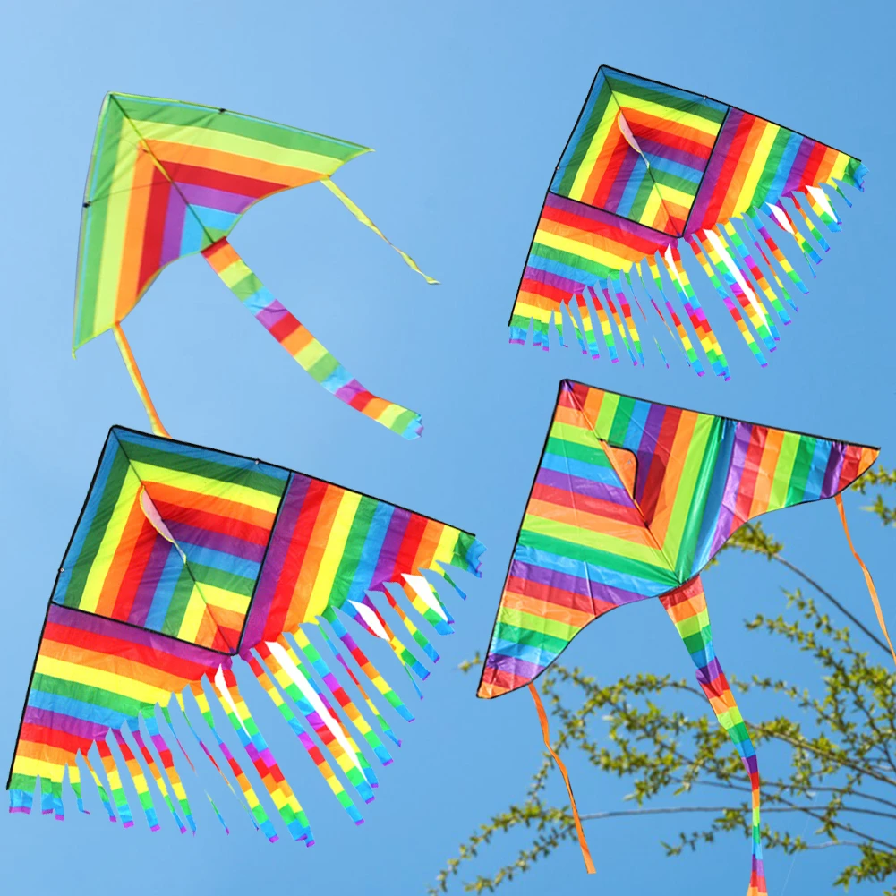 Colorful Rainbow Kite Long Tail Nylon Outdoor Kites Flying Toys For