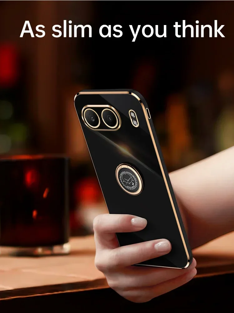 Sleek Ring Stand Holder Phone Case – Plating Soft Silicone Shockproof Back Cover