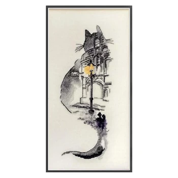 Analyste de point de croix de construction de chat d'encre bricolage, ensemble de broderie partielle comptée, artisanat, 14ct 1
