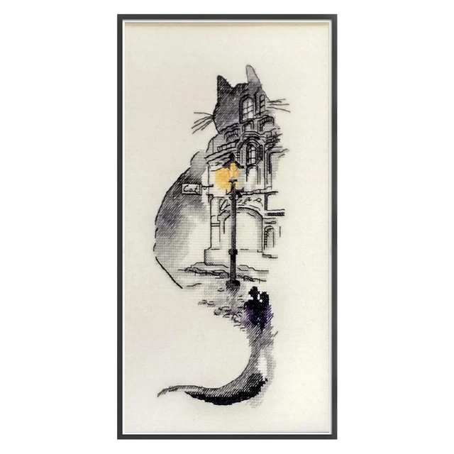 Analyste de point de croix de construction de chat d'encre bricolage, ensemble de broderie partielle comptée, artisanat, 14ct 1