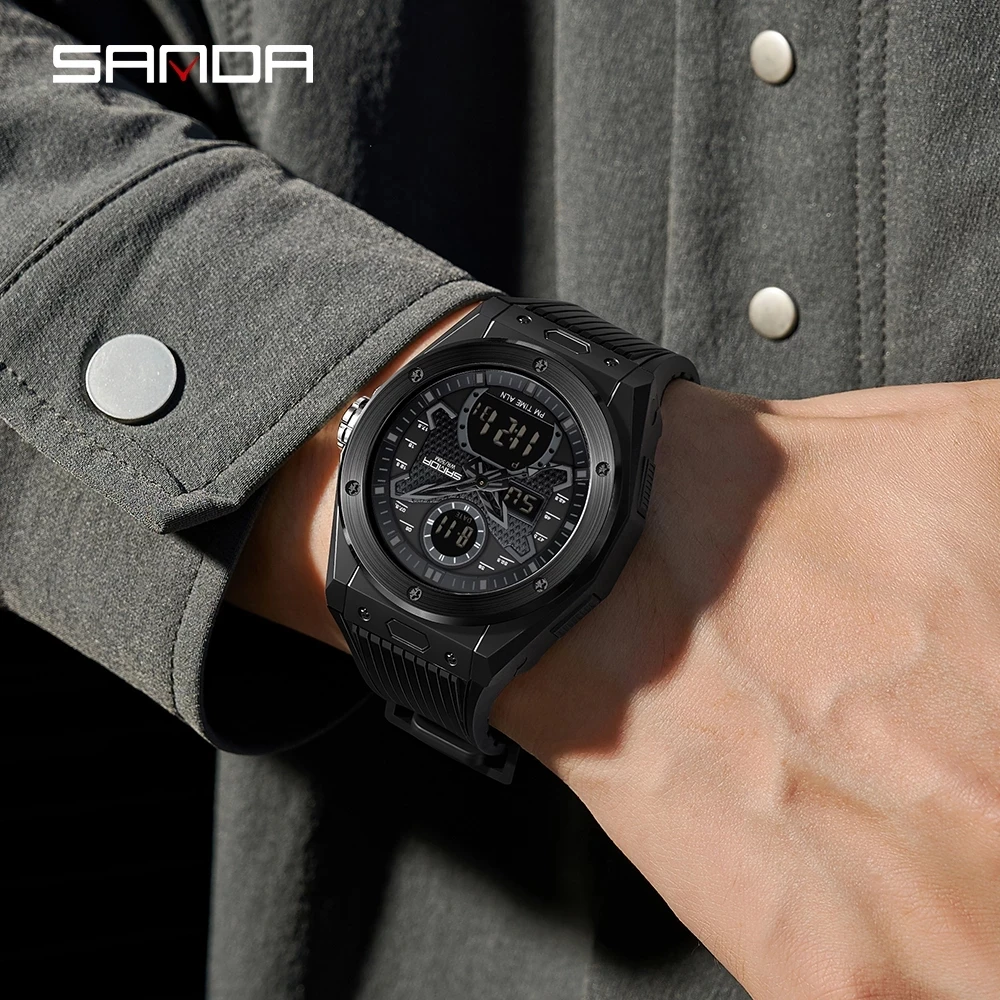 SANDA Brand 2023 Men Watches Dual Display Digital Quartz Wristwatches Waterproof Sports Military Watch Relogio Masculino 3138