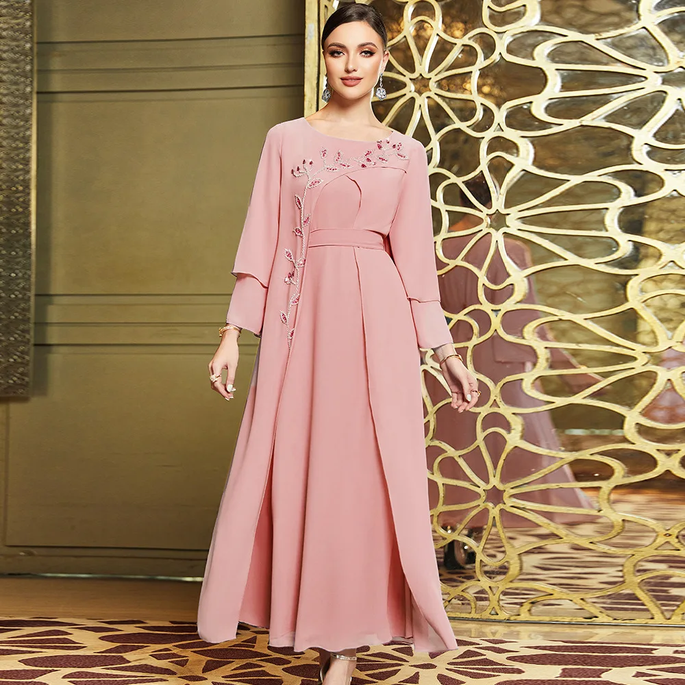 

Wholesale Pink Ramadan African Dresses Islamic Clothing For Women Dubai Abaya Turkey Arabic Muslim Jalabiya Islamic Woman Dress
