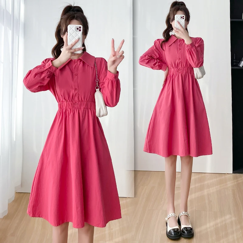 

2024 Autumn Maternity Breastfeeding Clothes Long Sleeve Turn-down Collar Postpartum Woman Lactation Shirt Elegant Nursing Dress
