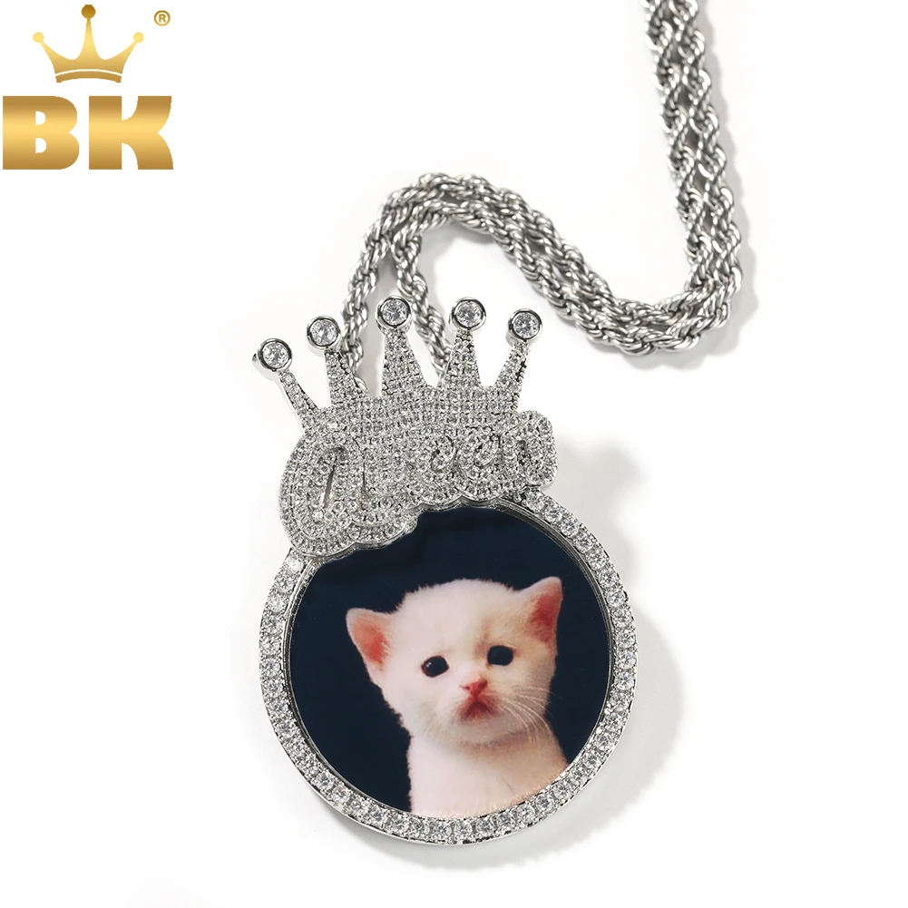 

THE BLING KING Custom Crown Bail King Queen Photo Pendant Memory Picture Medallion Iced Out CZ Best Gift Hiphop Jewelry