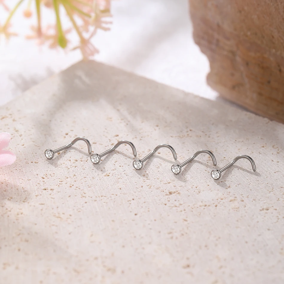 1Pc/10Pcs G23 Titanium Zircon Nose Screw Piercing Nose Stud 20G 18G Nostril Earrings Nariz Stud Piercing Body Jewelry Piercing Jewelry Body Piercing Jewelry Body Jewelry Body Piercing Earrings Nose Studs