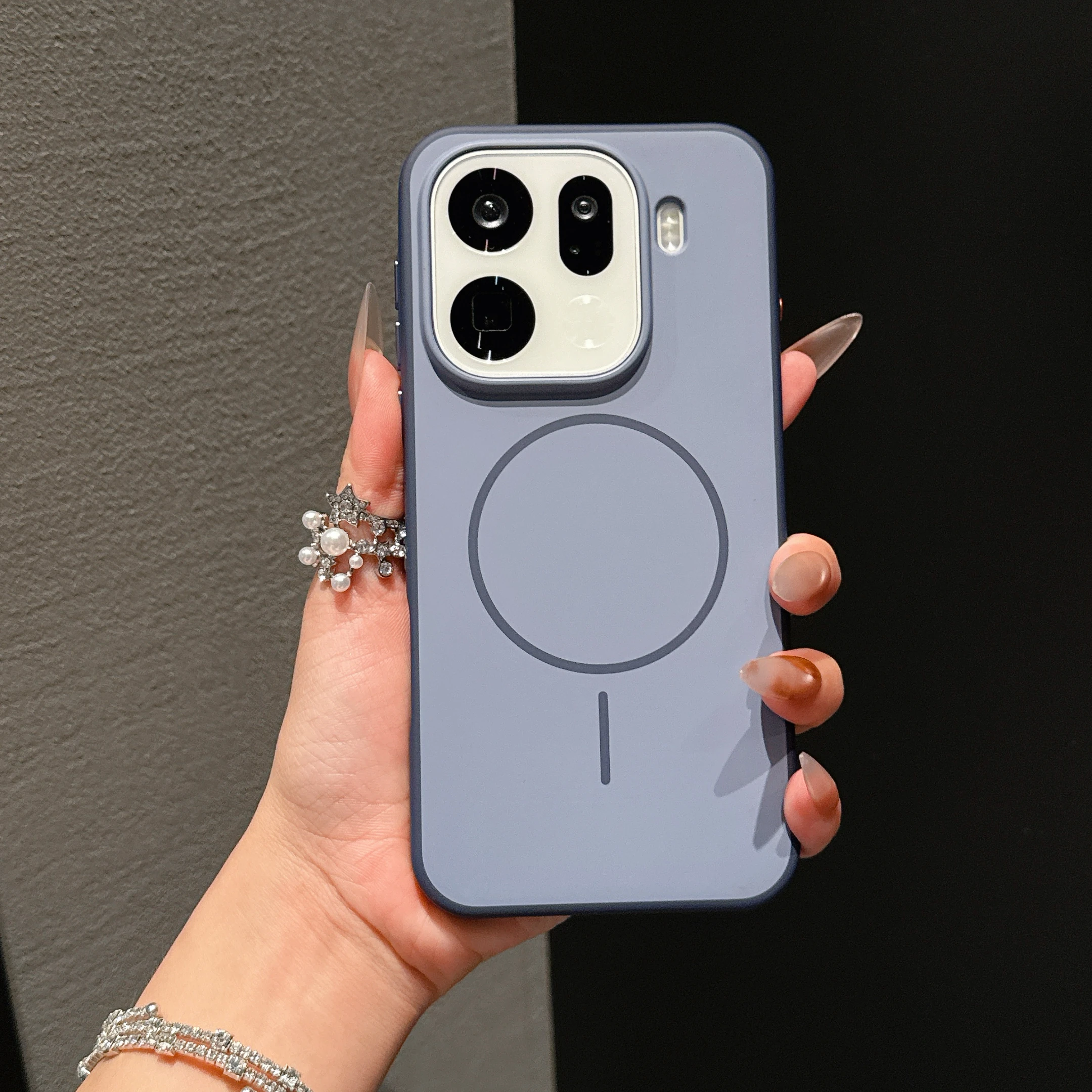 Magnetic Attraction Contrasting Color Phone Case with Metal Independent Buttons - Matte Skin Hard Cover