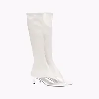 New Black Cat Heel Clip Toe Boots Elastic Soft Microfiber Flip-flops Knee Boots Women's Side Zip Low Heel Thigh High Boots - Image 5