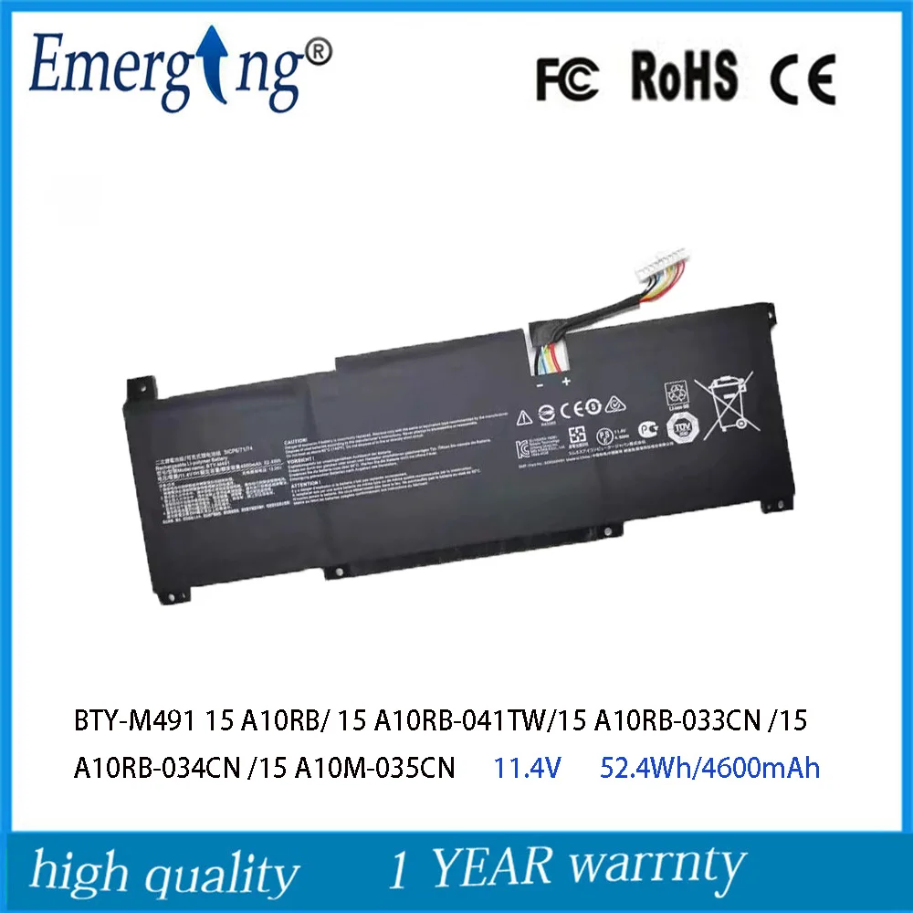 

11.4V 52.4Wh BTY-M491 New Laptop Battery For MSI Modern 15 A10RB A10RB-041TW A11SB-059 A4MW Prestige14