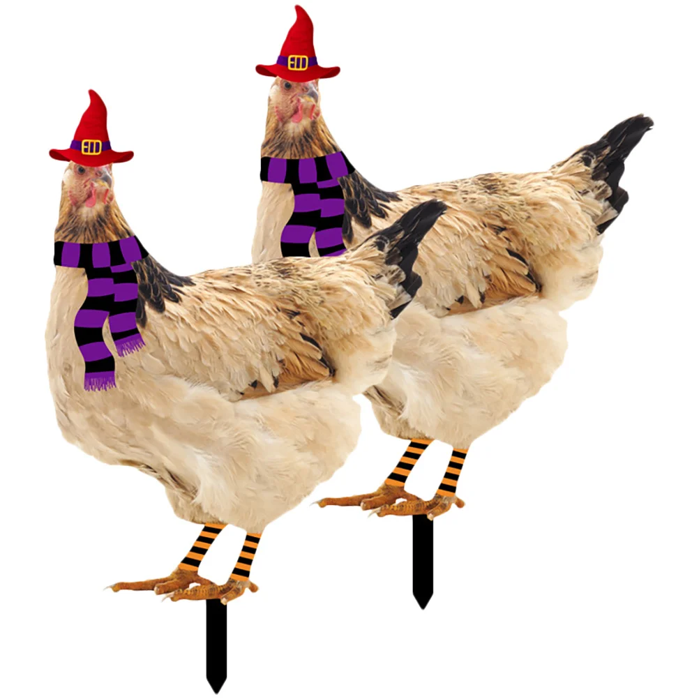 

2 Pcs Halloween Decor Witch Animal Garden Chicken Insert Acrylic Yard Sign Lawn Ornament Pumpkin