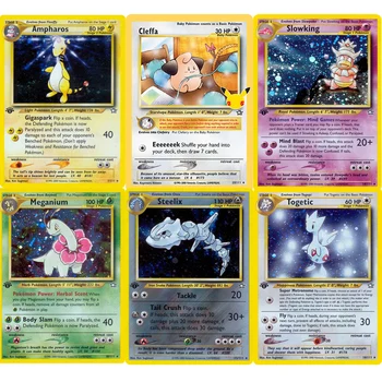 홀로그램 포켓몬 카드 네오 시리즈, Ampharos Cleffa Meganium Azumarill Heracross 취미 선물, 애니메이션 컬렉션 카드, 프록시 카드