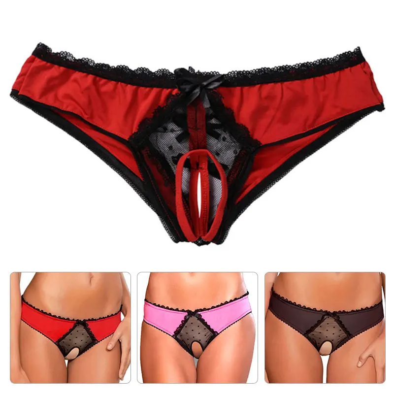Women Lingerie Women Lace Open Crotch Low Waist Panties Briefs Crotchless Underwear