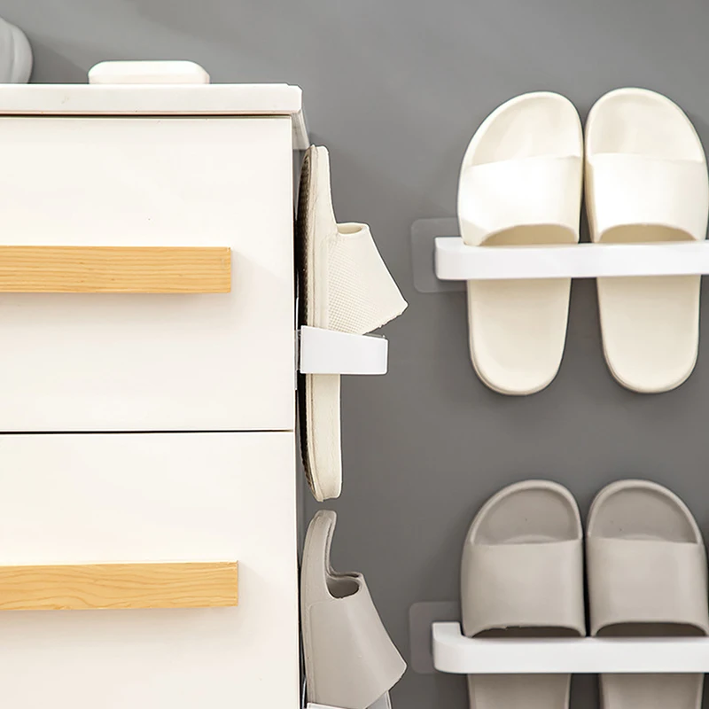 Bathroom Slipper Shelf Punch Free Wall Mounted Shoes Hanger Rack Towel Storage Shelf Space Saving Shelves Bathroom Accessories 3