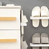 Bathroom Slipper Shelf Punch Free Wall Mounted Shoes Hanger Rack Towel Storage Shelf Space Saving Shelves Bathroom Accessories 3