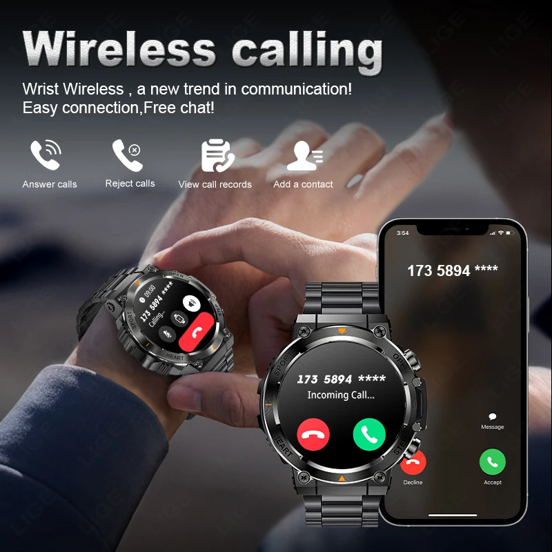 LIGE 1.39 Inch HD Bluetooth Call Smart Watch Men Sports Fitness Tracker Heart Monitor 400mAh Smartwatch For Android IOS Phone