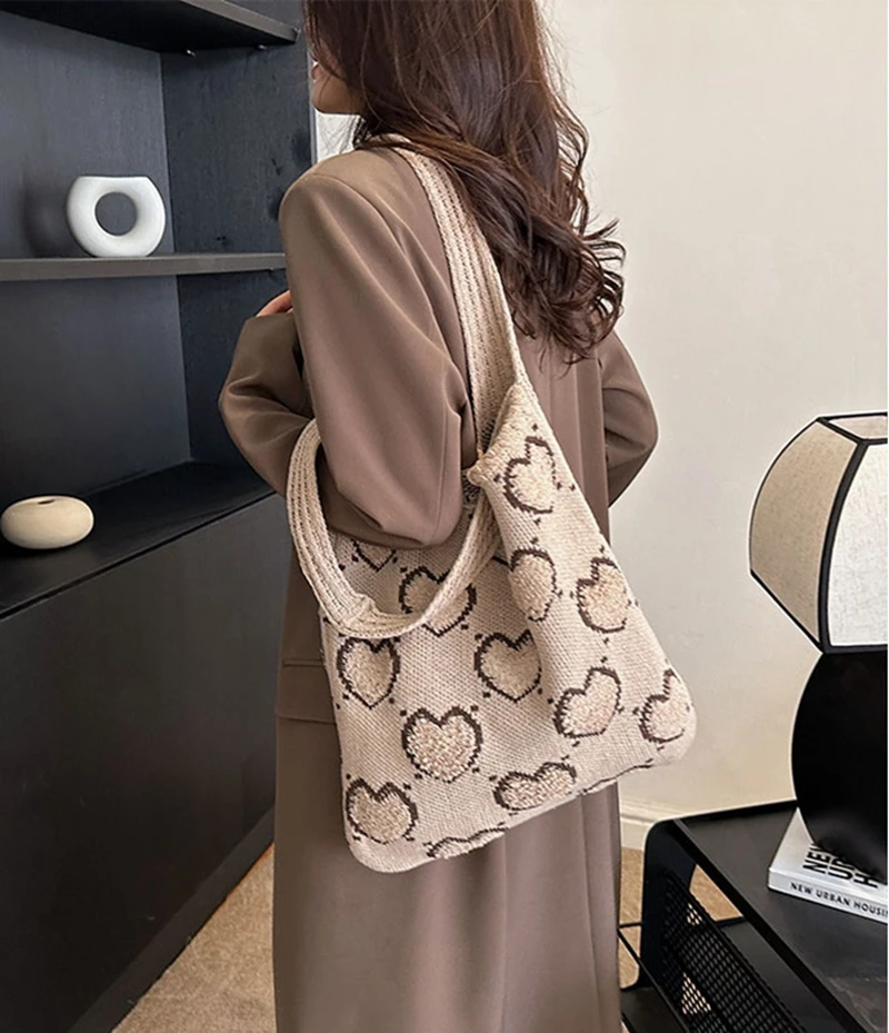 

Women's knitted Shoulder Bag large capacity casual Handbag Crochet Bag portable woven shopping Bag Girls Handle Totes