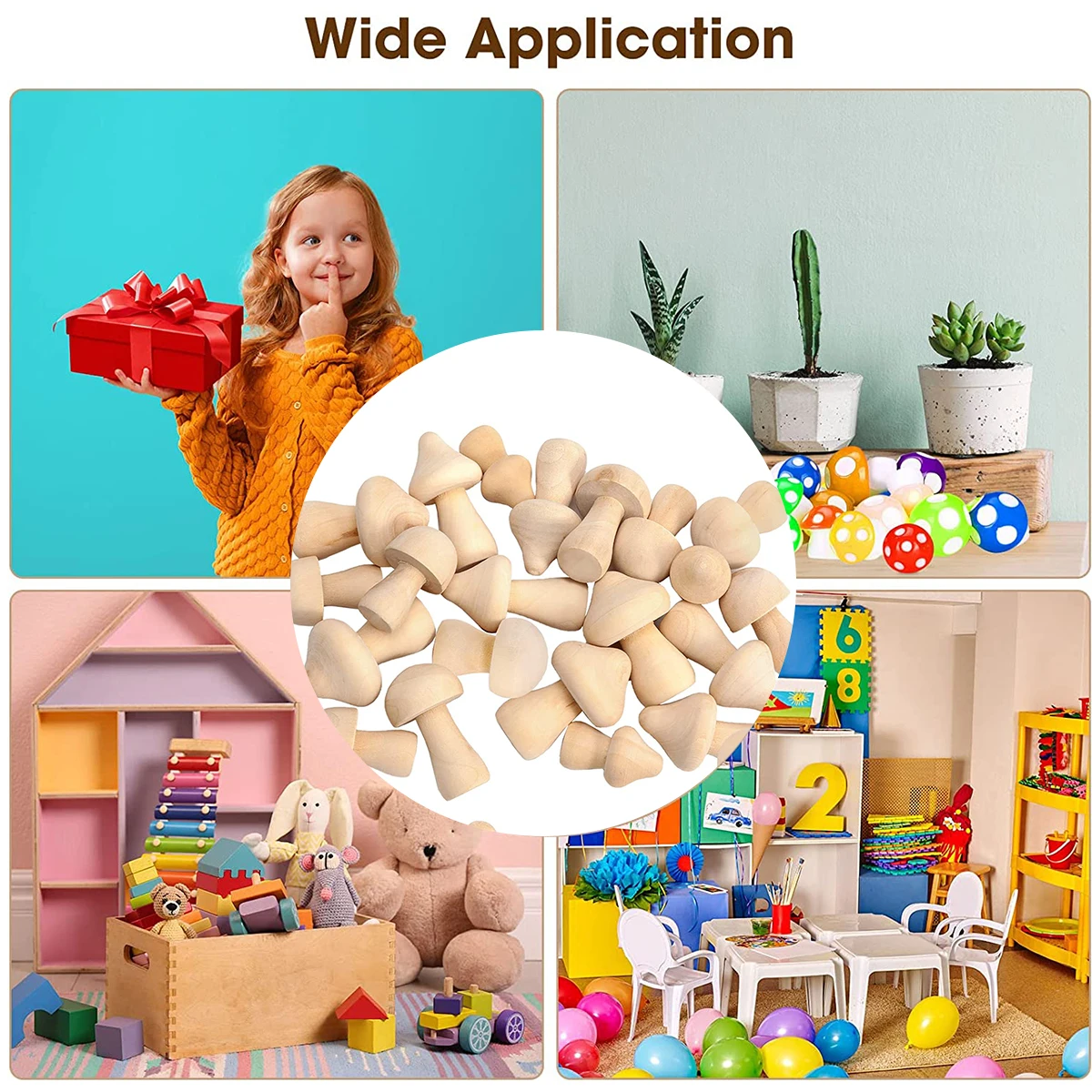 30pcs Unfinished Wooden Mushroom Natural Wooden Mushroom Set Unpainted Wood Mushroom DIY Unfinished Wooden Toys for Art Graffiti