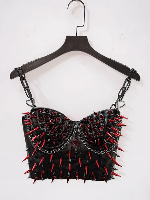 Red Spike Cropped Bustier Top 4