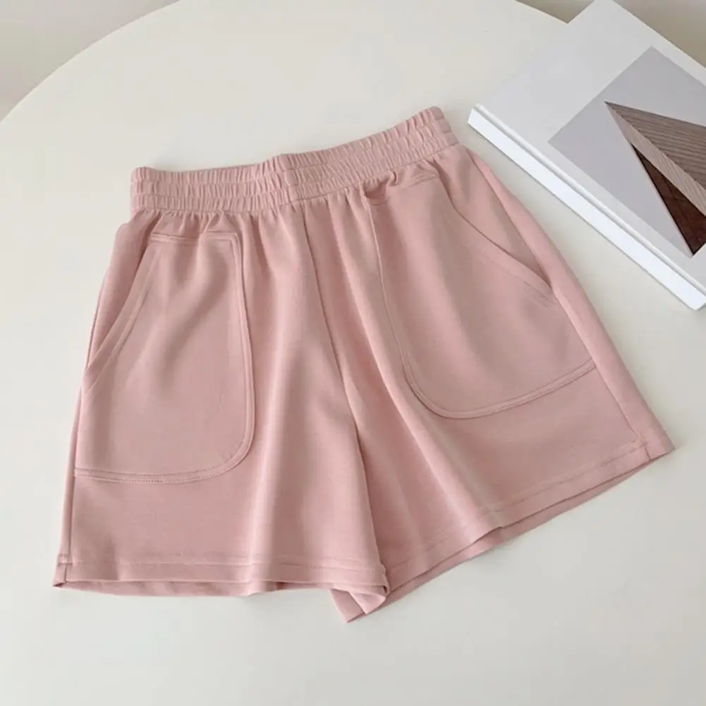 

Elastic Waist Women Shorts High Waist Summer Women Shorts with Pockets for Sport Jogging Elastic Above Knee Length Homewear