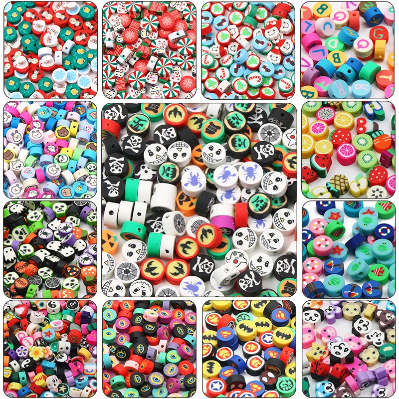 Clay Beads 20/50pcs Cartoon Animal Letter Halloween Christmas Beads Polymer Clay Spacer Beads For Jewelry Making DIY Accessories