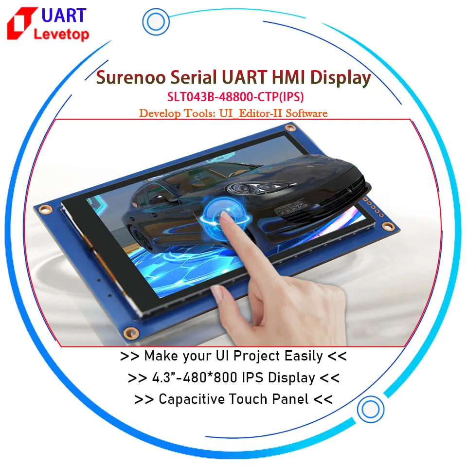 

4.3" 480X800-IPS Levetop LT7689 Serial UART HMI Intelligent TFT LCD Module Display Capacitive Touch Panel