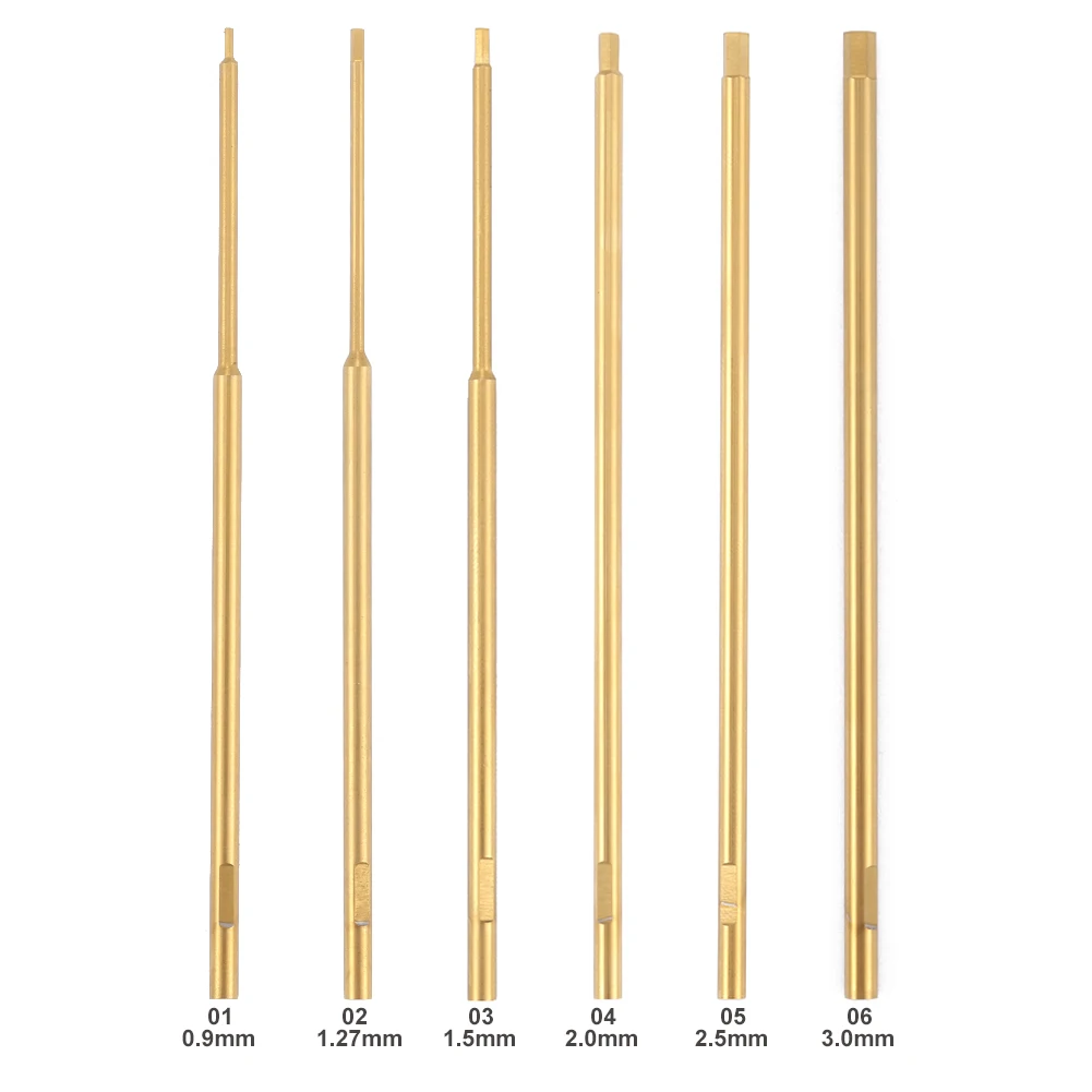 Lot de 6 limes à ongles en verre de précision, épaisseurs 0.9 à 2.5mm, présentées sur fond blanc.