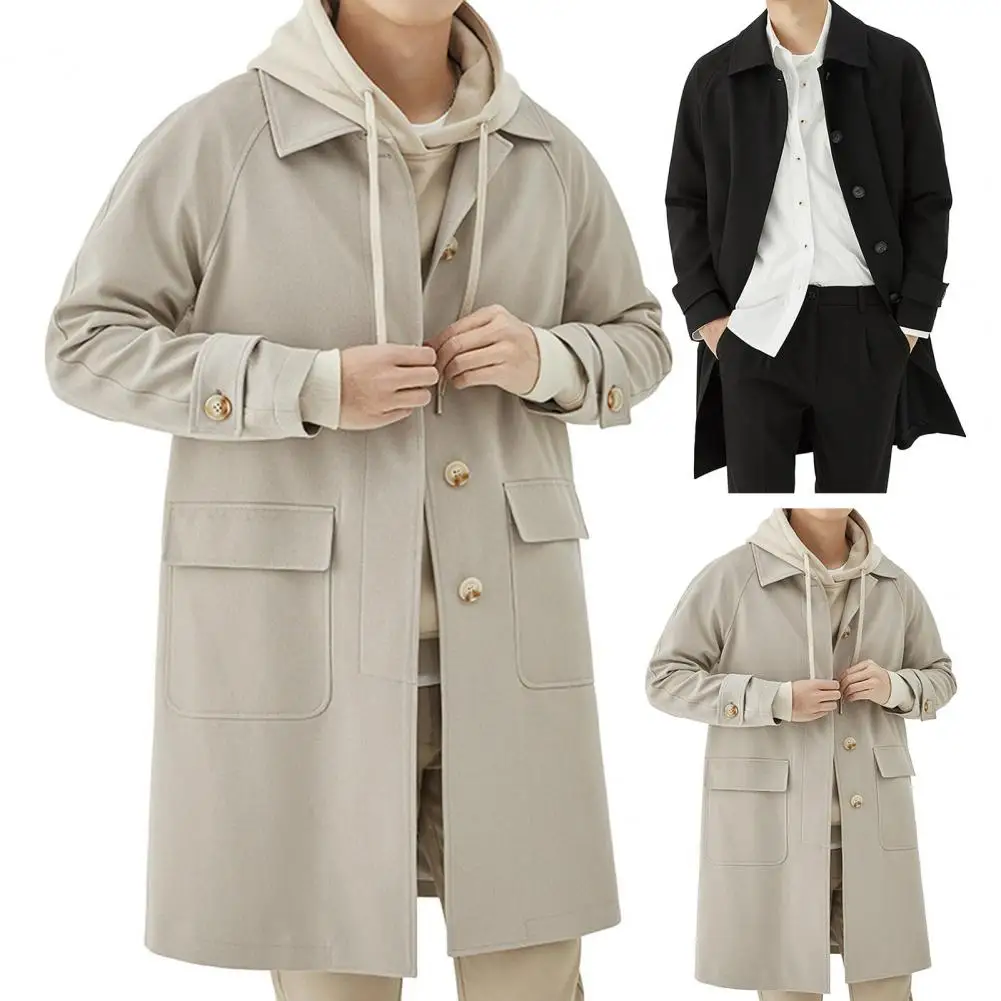 1Pc Long Sleeve Windbreaker Jacket Comfy Solid Color Windbreaker Jacket Stylish Lapel Collar Men's Coat for Autumn