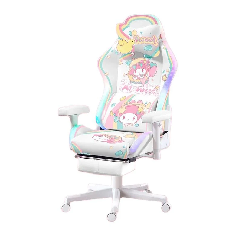 New Upgrads Adjustable Lift Gaming Chair Cute Anime Print With LED Light Home Computer Office Chair Anchor Live Gamer Chair 5