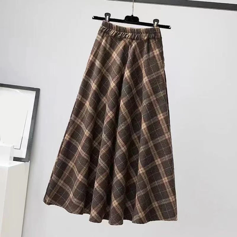 Frauen M-4xl Herbst Plaid Rock A-linie Große Schaukel Rock Hohe taille Mode Vintage Braun Farbe Lange Röcke – Detail 3