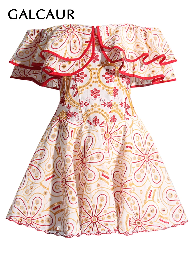 

Платье-Мини Летнее ТРАПЕЦИЕВИДНОЕ с оборками и вырезом-лодочкой