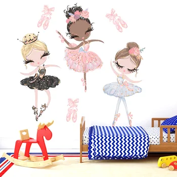 Ballet Dancer Wall Stickers for Kids Rooms Cartoon Girl Wall Stickers Decoration Living Room Bedroom Background Wall Decor 2