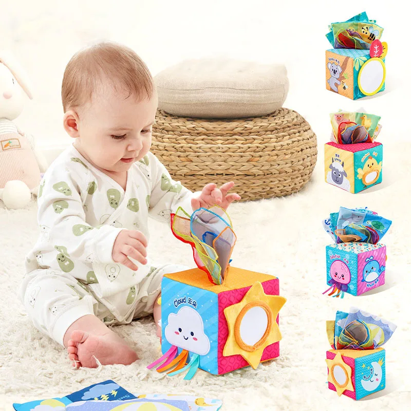 

Baby Tissue Box Toy Pull Along Magic Cube Baby Educational Learning Activity Sensory Toys Montessori Toys for Babies 6-12 Months