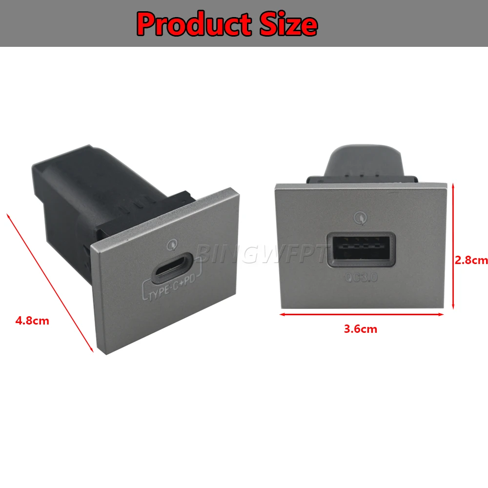 Silvery Car Charger Socket Dual USB PD Type C Charging Outlet