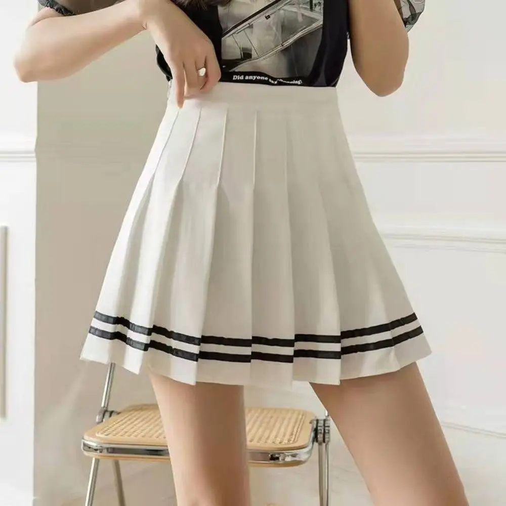 Polyester High Waist Mini Skirt for Women Black Pleated