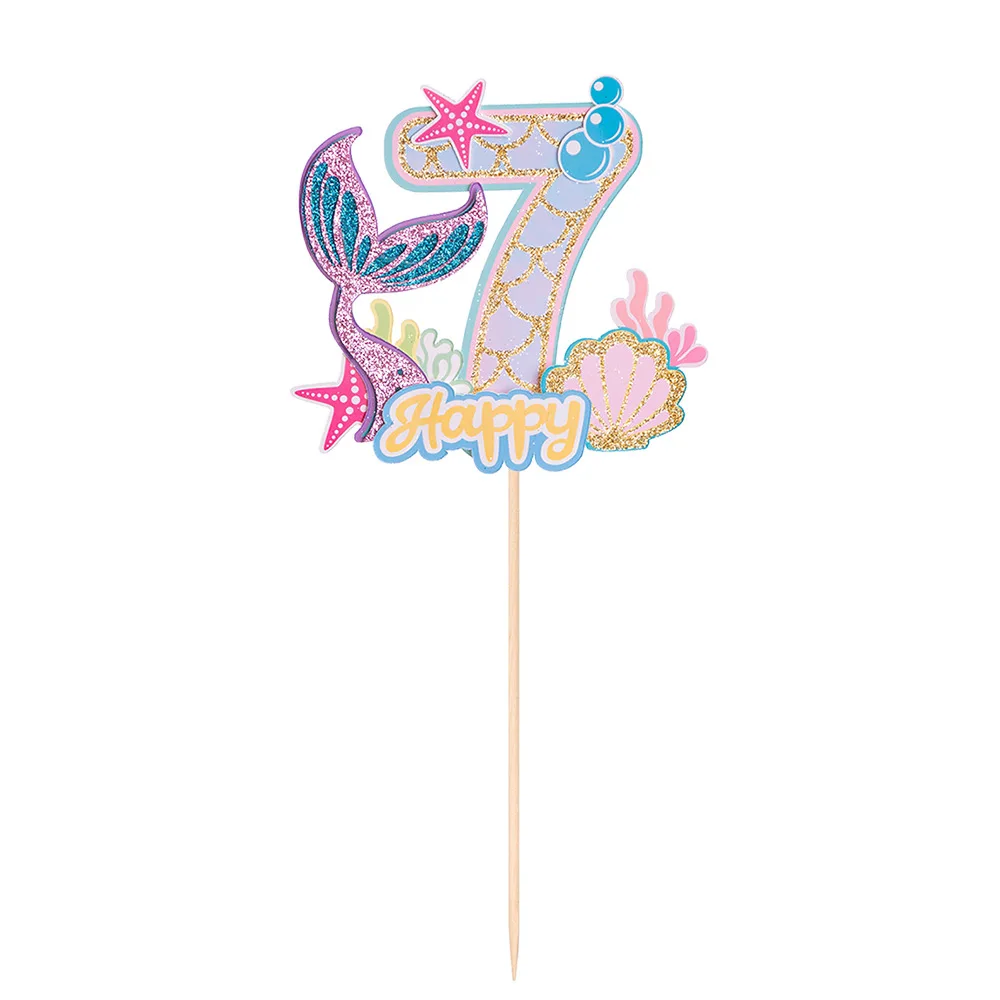 0-9 Digital Glitter Meerjungfrau Schwanz Kuchen Topper Kleine Meerjungfrau Party Cupcake Topper Alles Gute Zum Geburtstag Kuchen Dekor DIY Backen liefert – Detail 11